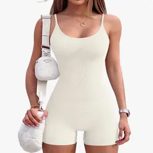 Womens Strappy Square Neck Tank Top Tummy Control Bodycon Stretch Shorts Jumpsuit Rompers Fabric Soft Compression Womenswear Bodysuit Shapewear
