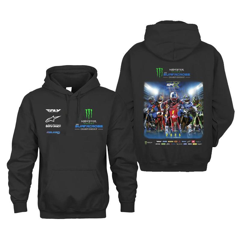 2025 AMA Supercross Championship Monster Energy Unisex 2 Side Pullover Hoodie Sweatshirt T-Shirt Off-Road Racing Hoodie Dirt Bike Hoodie Motocross Gear Mountain Biking Gear Menswear
