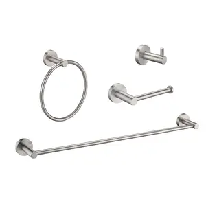4-Pack Brushed Nickel Bathroom Set - Towel Bar, TP Holder, Hook