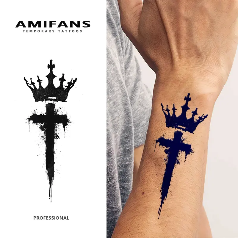 AMIFANS Temporary Tattoo Splatter Crown Cross, Semi Permanent Tattoo, Lasting 1-2 Weeks Tattoo, Juice Tattoo, Realistic Tattoo, Fake Tattoo, Sticker Tattoos, Tattoo Stickers, Waterproof, Authentic Tattoo Look, Niche Design Tattoo