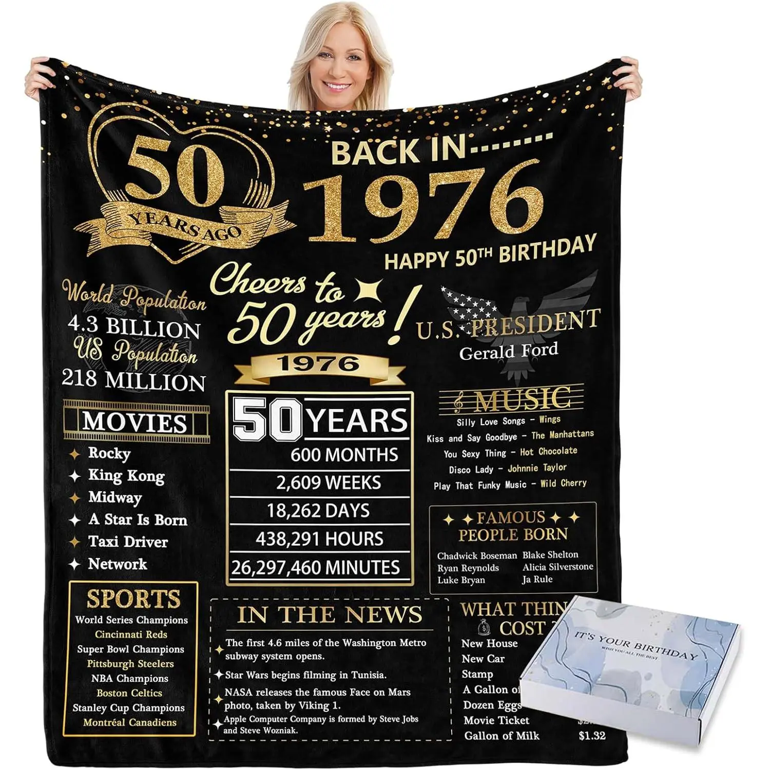1976 50th Birthday Polyester Blanket - 101Cm×76Cm（30X40in）) Christmas/Thanksgiving Gift for Grandparents, Multi-Size