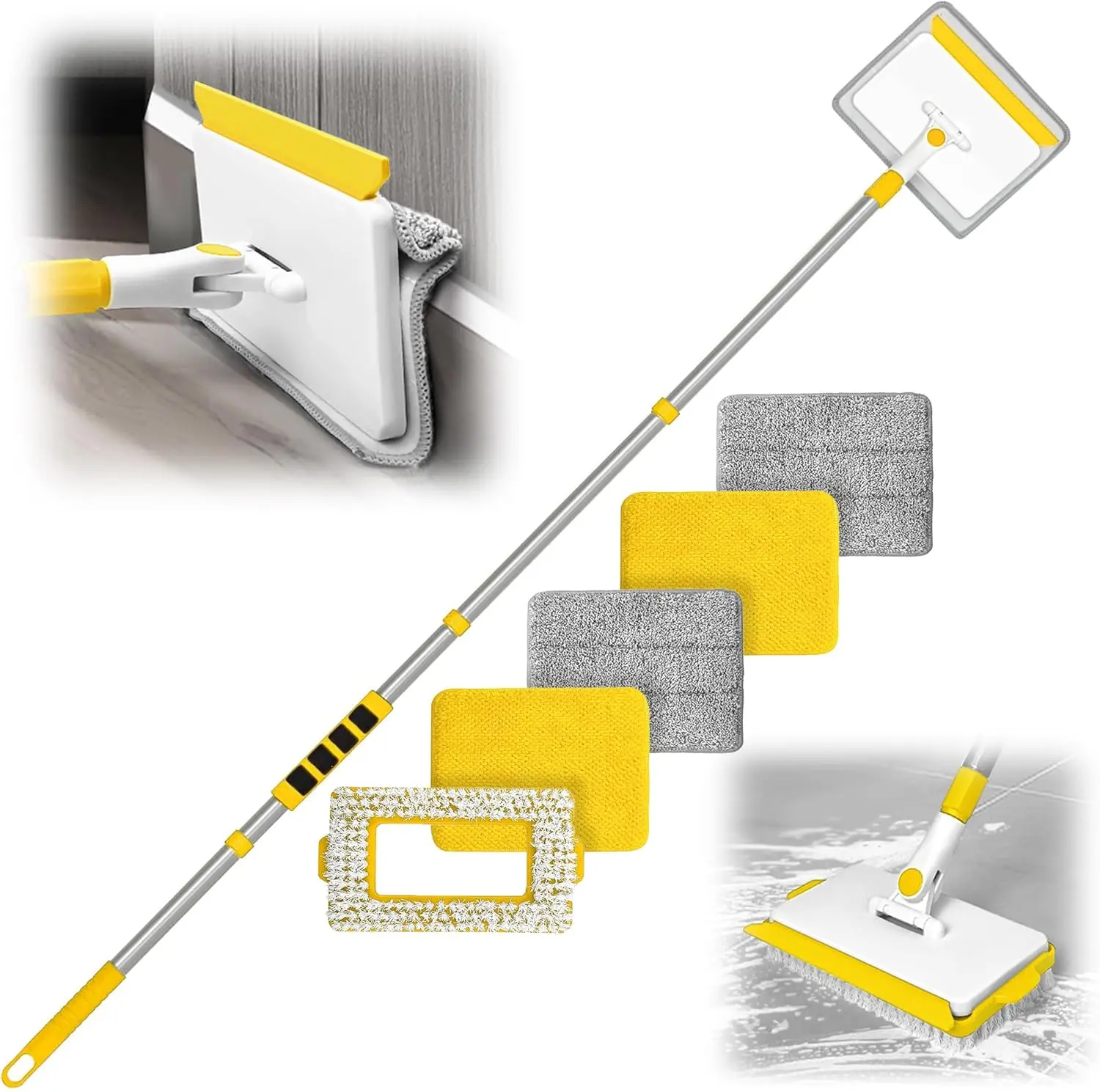 All-in-One Baseboard Cleaner Mop – 56" Extendable Handle with Microfiber Pads & Brush for Easy Wall, Floor & Ceiling Cleaning