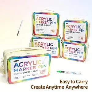 Professional Travel Painting Supplies Gift Set, Liquid Acrylic Markers 108/132/168/192/240 Colors, High Coverage & Saturation, All Surface Compatible, Artist Supplies