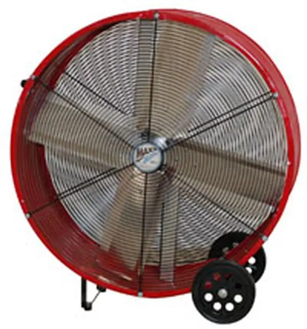 MaxxAir BF24TFYELUPS 24 in. Direct Drive Barrel Fan, 2-speed motor, 22-gauge steel, 2800-4000cfm airflow, 32.5 x 12 x 31 in dimensions, 38 lbs weight