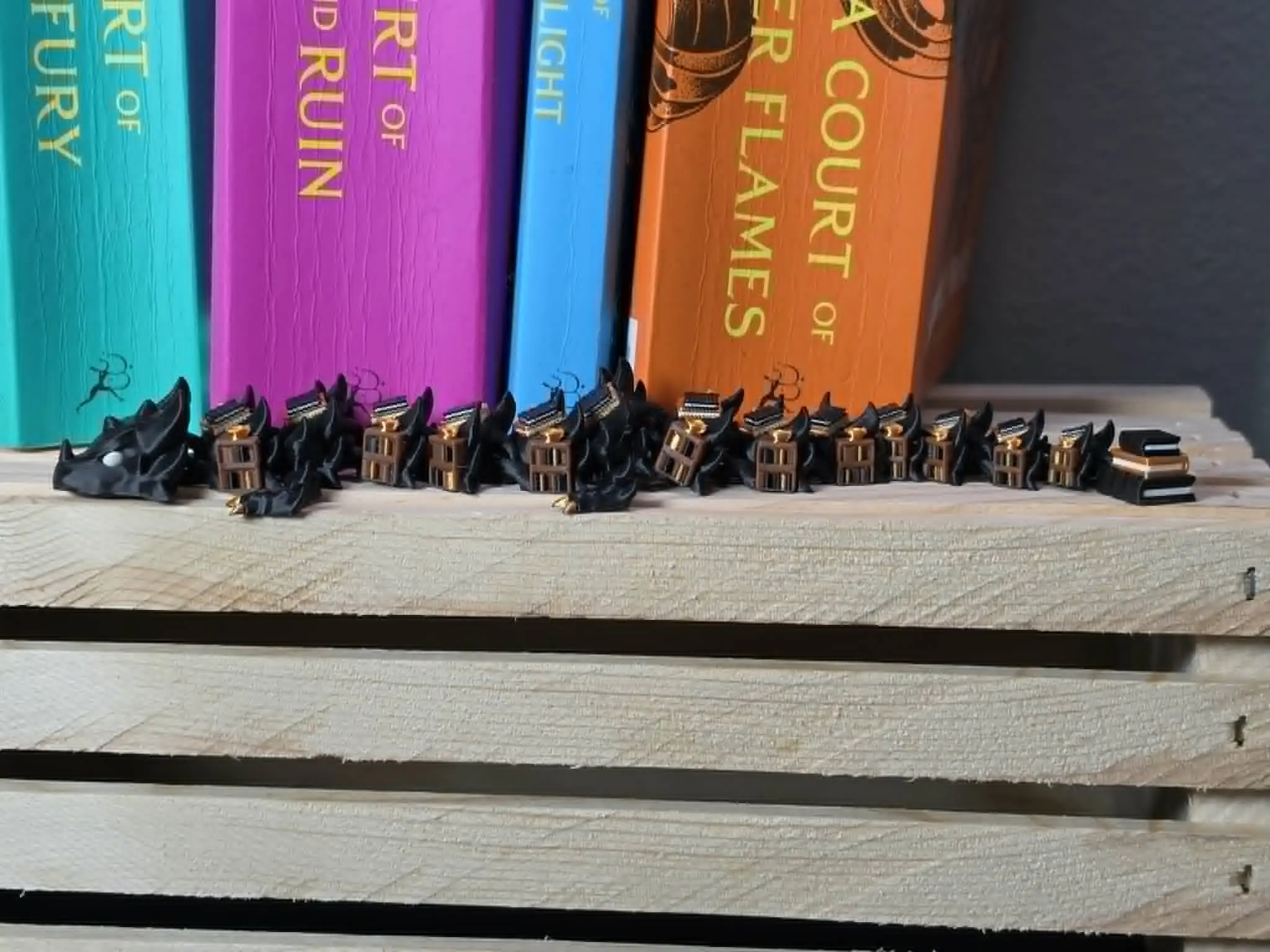 Dragons Lair 3D Prints articulated Dragon Toy. BookTok Fantasy Reader Guardian. 3D Printed bookshelf fidget. Black & Gold Dragon