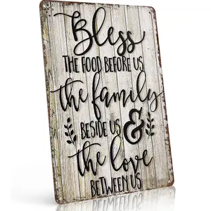 Rustic Retro Aluminum Sign "Bless the Food Before Us" 8×12 Inch Farmhouse Kitchen & Dining Room Wall Decor for Home Perfect Gifts for Family & Housewarming