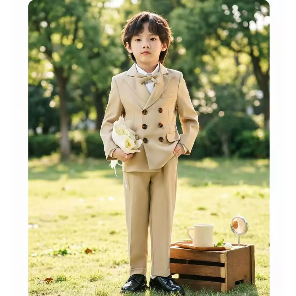 Boys' 3-Piece Formal Polyester Blend Tuxedo Suit Set - All Seasons, 3-13 Years, Includes Blazer, Trousers & Bow Tie for Weddings & Performances
