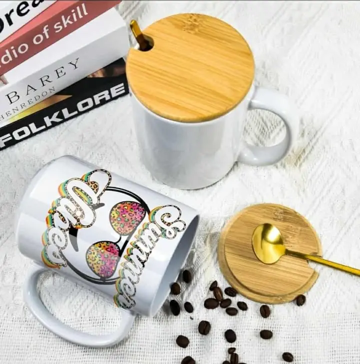 Customized 16oz Ceramic Mug with Bamboo Lid & Gold Stirrer Personalized Coffee Cup Create Your Own Unique Design Gift for Coffee Lovers Drinkware Reusable Washable