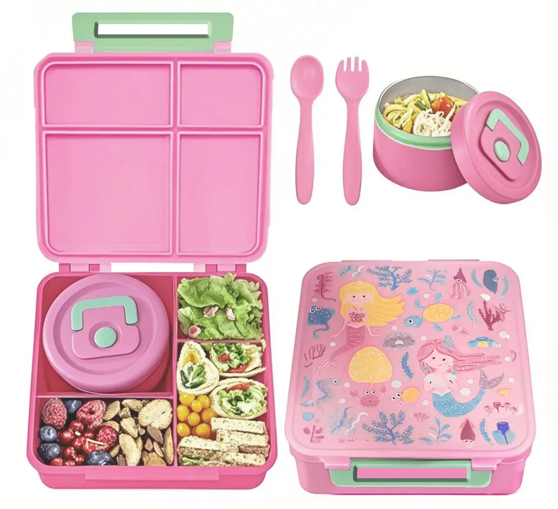 Bento Lunch Box with 8oz Soup Thermo, Lunch Food Containers with 4 Compartment, Insulated Hot Food Jar for School Travel,  Gift, Kitchen Accessories