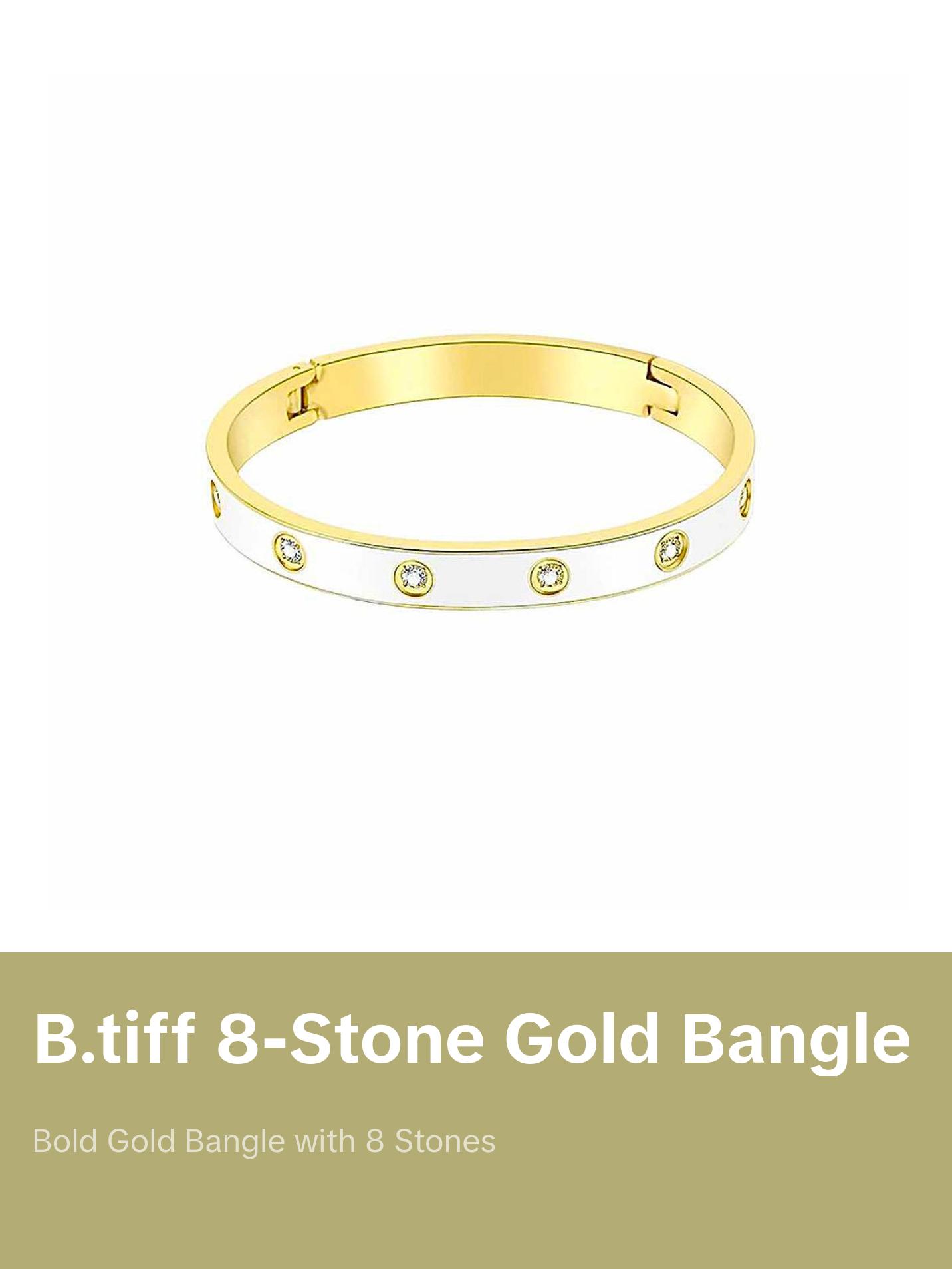 BG808EWG B.Tiff 8-Stone Bold White Enameled Gold Bangle Bracelet