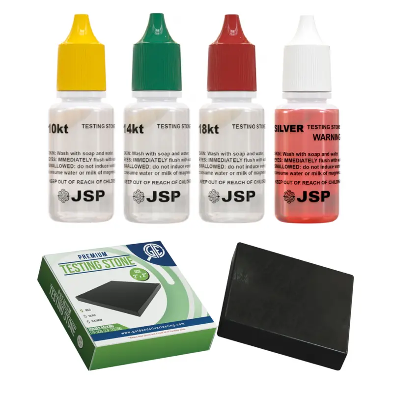 JSP Gold Silver Testing Acid Kit 10K 14K 18K Tester 6-Piece Set with GTE Scratch Test Stone for Authenticity Verification Easy-to-Use Solution