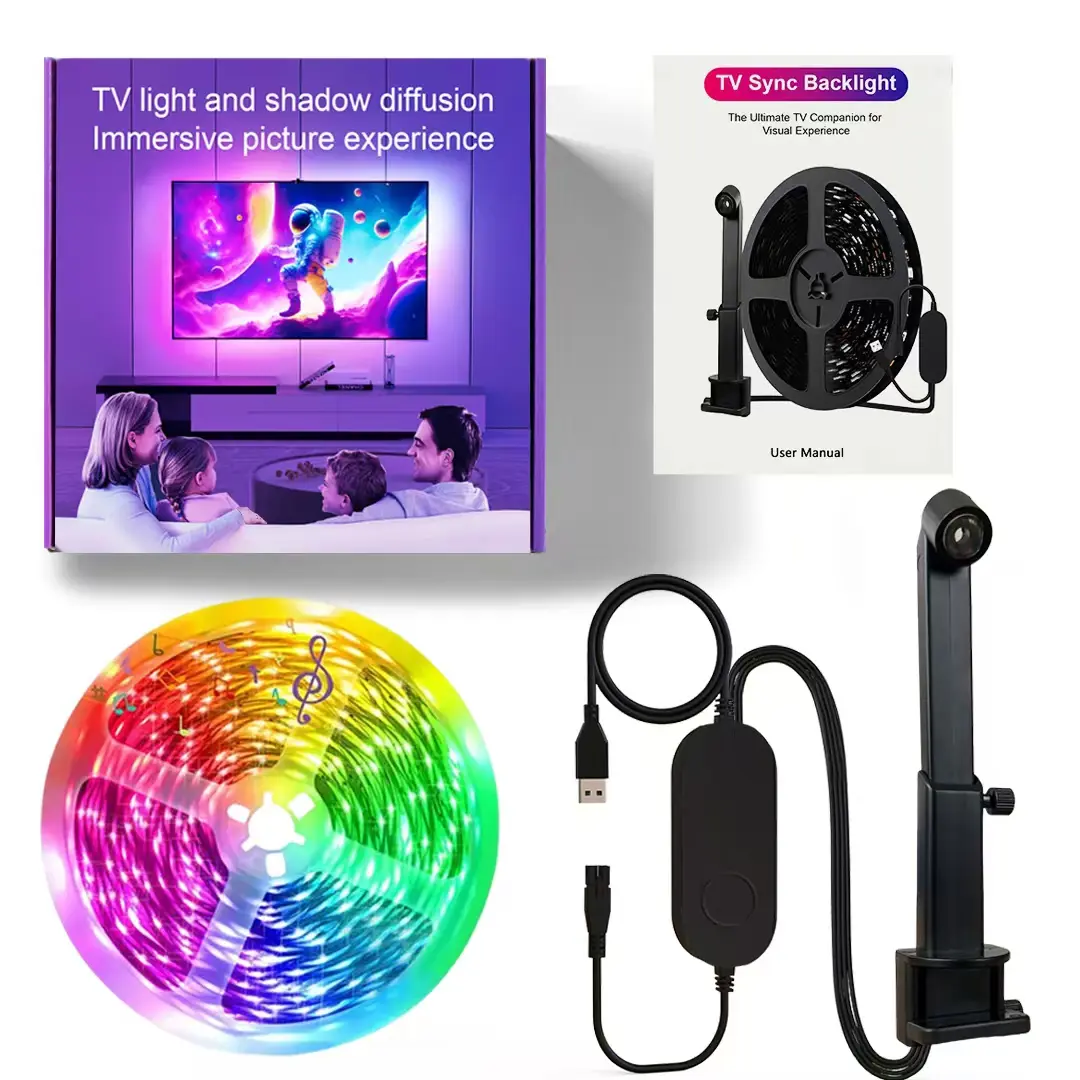 TV LED Backlight with Camera for 32-85 Inch Screens, 13 Feet LED Light Sync to Music, RGB Color Changing, Smart APP Control, USB Powered, Dynamic LED Lights, LED Atmosphere Lights, Programmable LED Light