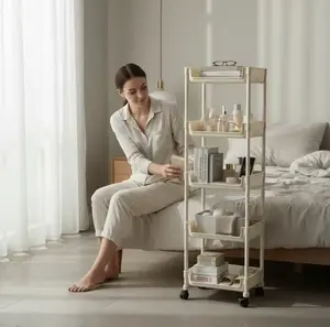 Rolling Cart Wheels 4-Tier&5-Tier Storage Trolley Kitchen Cart Pp Material Multi-Purpose Organizer