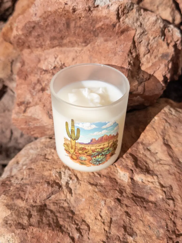 Desert Rain Fragrance Wax Candle, Creosote + Refreshing Rain Aroma, Frosted Glass Home Decor Candle