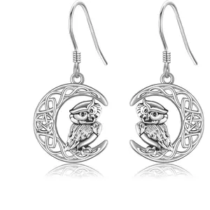 925 Sterling Silver Celtic Cat/Fox/Moon Owl Earrings, Cute Animal Earrings, Gift for Women
