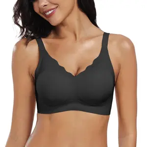BLACK Women's Seamless Bras No Underwire Scalloped Push Up Soft Wireless Comfort Bralettes Full Coverage Everyday Bra Adjustable
