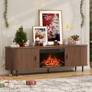 【Valentine's Day gift】ONBRILL 70.8" Gorgeous Fluted Fireplace TV Stand for TVs Up to 80" with 23" Electric Fireplace, Luxury  Modern Entertainment Center with Power Outlet , TV Media Console with Storage for Living Room, Bedroom Furniture