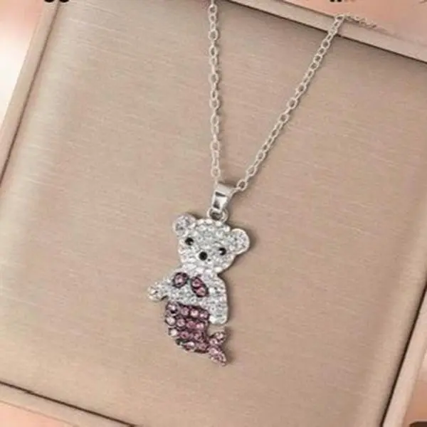 New Unique Adorable Rhinestone Mermaid Bear Necklace Beautiful Gift