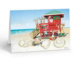 Stonehouse Collection Beach Christmas Greeting Card – Coastal Holiday Card with Envelope – 5x7 Single Card, Made in USA