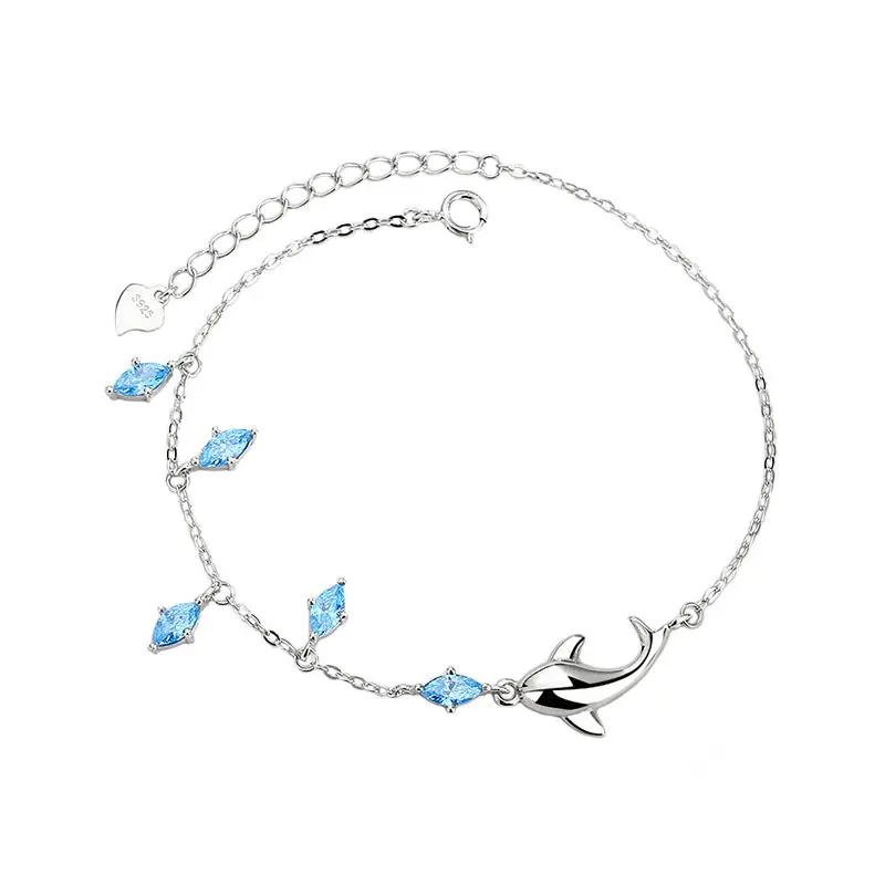 Blue Dolphin Charm Bracelet — Sterling Silver