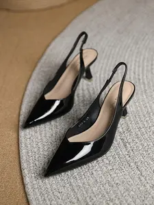 Summer Outfits 2024 Minimalist Temperament Pu Leather Slingback Pumps, Simple Design All-match Solid Color  Heels, Elegant Pointed Toe Slip on Shoes for Daily Work Office