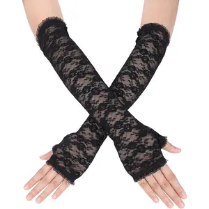 Womens Long Fingerless Lace Gloves Elegant Bridal Wedding Mittens Gloves for Proms  Costumn Party  Party
