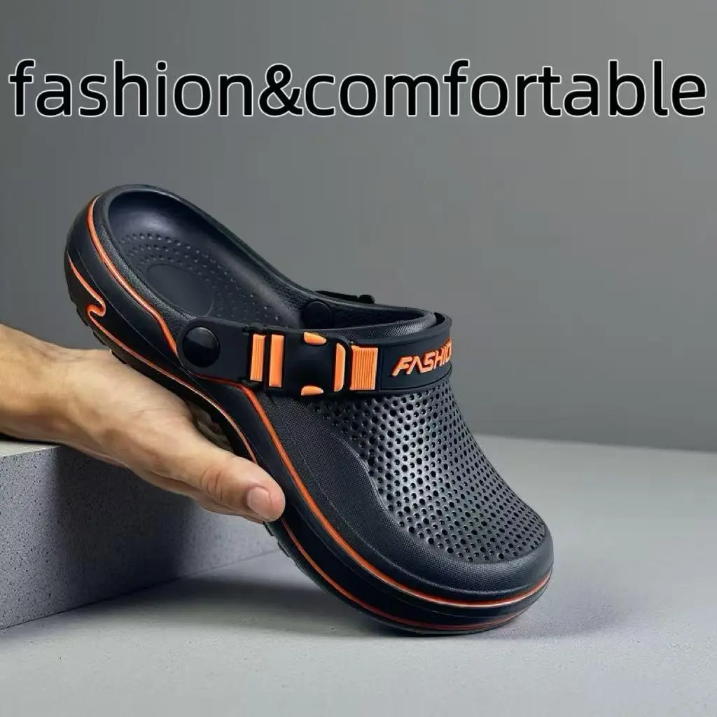 Breathable Perforated Men's Hole Shoes, Lightweight Fashion Slippers, Comfortable Indoor Outdoor Wear