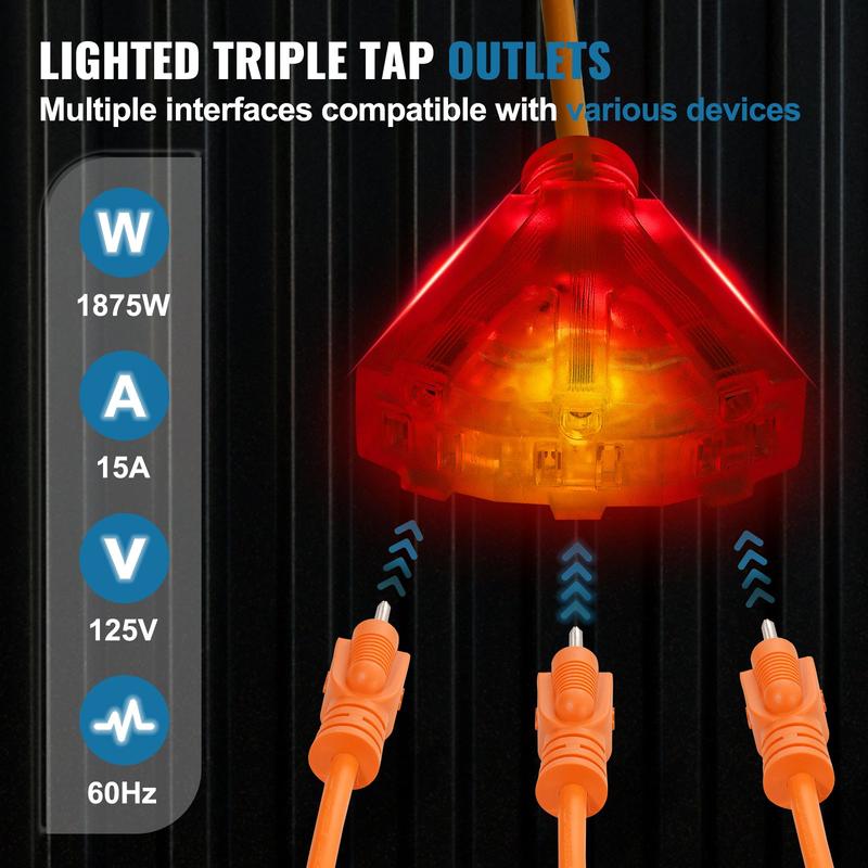 VEVOR Upgraded Retractable Extension Cord Reel, Heavy Duty 12-16AWG/3C SJTOW Power Cord with Lighted Triple Tap Outlet, 15 Amp Circuit Breaker, 180° Swivel Bracket for Ceiling or Wall Tested to UL Standards Cable Safety Convenience VEVOR Super Brand Day