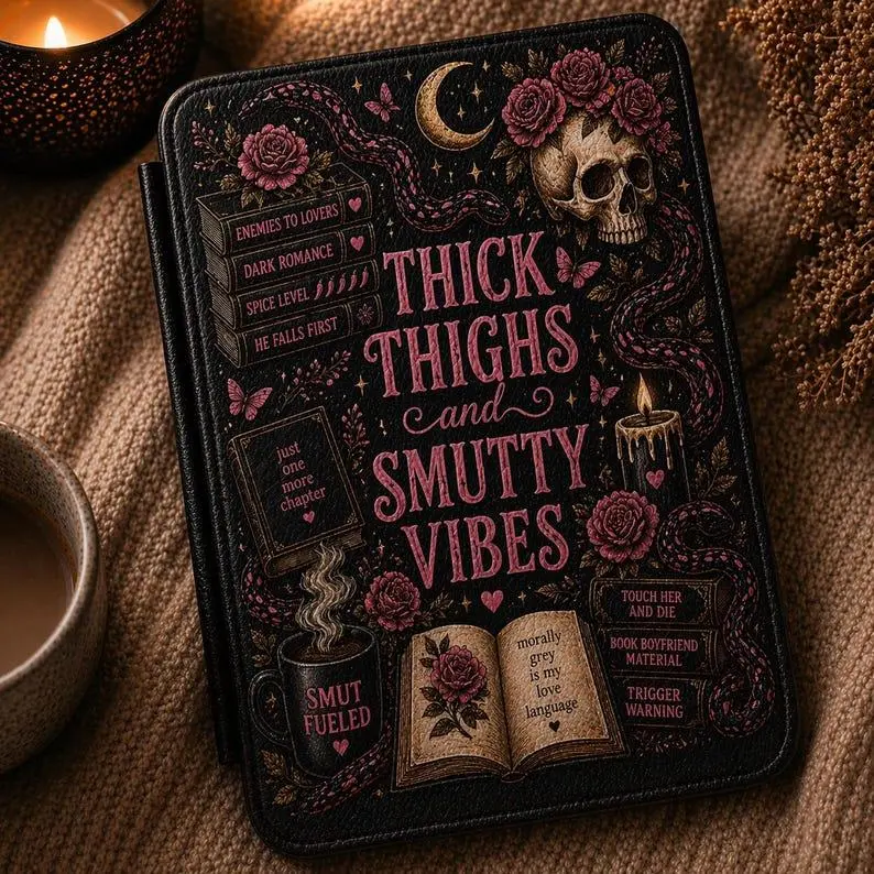 Dark Romance Kindle Cover | Thick Thighs Smutty Vibes Sleeve Kindle Case With Hand Strap, Cover for Paperwhite 12th 7”, Kindle 2024, Fire 7, Kobo Clara BW Gift