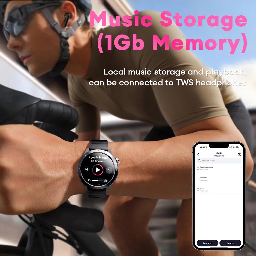 【BUILT-IN GPS】Aolon Navi R3 Ultra Spring men’s outdoor smartwatch with 1.43" AMOLED display, stainless steel bezel, Bluetooth calling, 60 sports modes, Motion L4 algorithm, 24/7 health tracking, IP68 waterproof, compatible with Android & iOS.