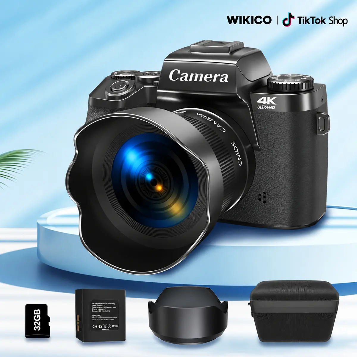 Digital Camera for Photography, 4K 64MP WiFi Vlogging Camera with Flash, 32GB Micro SD Card, Lens Hood, 3000mAH Battery, Front and Rear Cameras, 4inch Touch Big Screen, Perfect Gifts for Halloween and Thanksgiving
