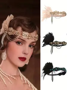 Elegant Feather & Bead Decorated Hairband, Vintage Style Accessory for Ladies, Perfect for Balls, Halloween, Themed Parties, Makeup Events