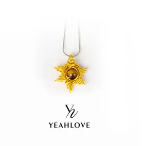 YEAHLOVE Starburst Tiger Eye Pendant Necklace | Handcrafted Wire-Wrapped Celestial Statement Jewelry for Bold Spiritual Glam