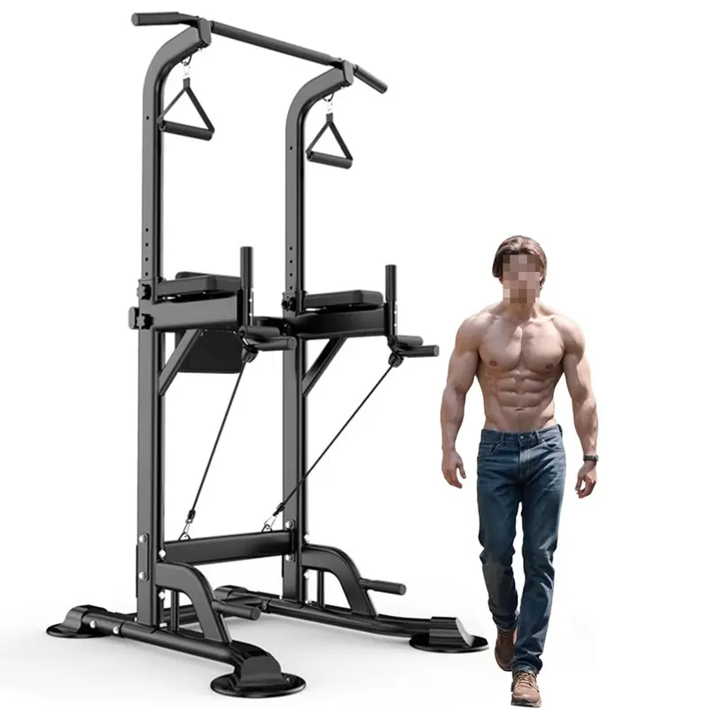 Stainless Steel Frame Power Tower Pull Up Bar - Compact Multi-Use Workout Machine, Adjustable Height Home Strength Training Equipment, Unisex Dip Station