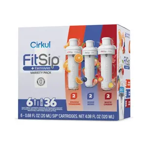 Cirkul FitSip Electrolytes Flavor Water Variety Pack, Makes 36 Drinks, No Sugar, Zero Calorie Drink Mix, (2 Mixed Berry, 2 White Cherry, 2 Orange Tangerine)