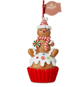 Holiday Time Clay Dough Gingerbread Man Cupcake Ornament, 4.5 in Christmas Tree