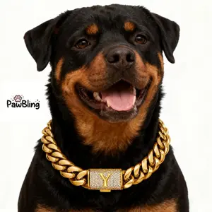 [TikTok Picks]18K Gold Plated Custom Cuban Link Dog Chain Necklace - Personalized A-Z Letter Clasp, Luxury Heavy Duty Stainless Steel Pet Collar for All BreedsThe Perfect Special Gift for Your Dog Comes with a beautiful gift box.