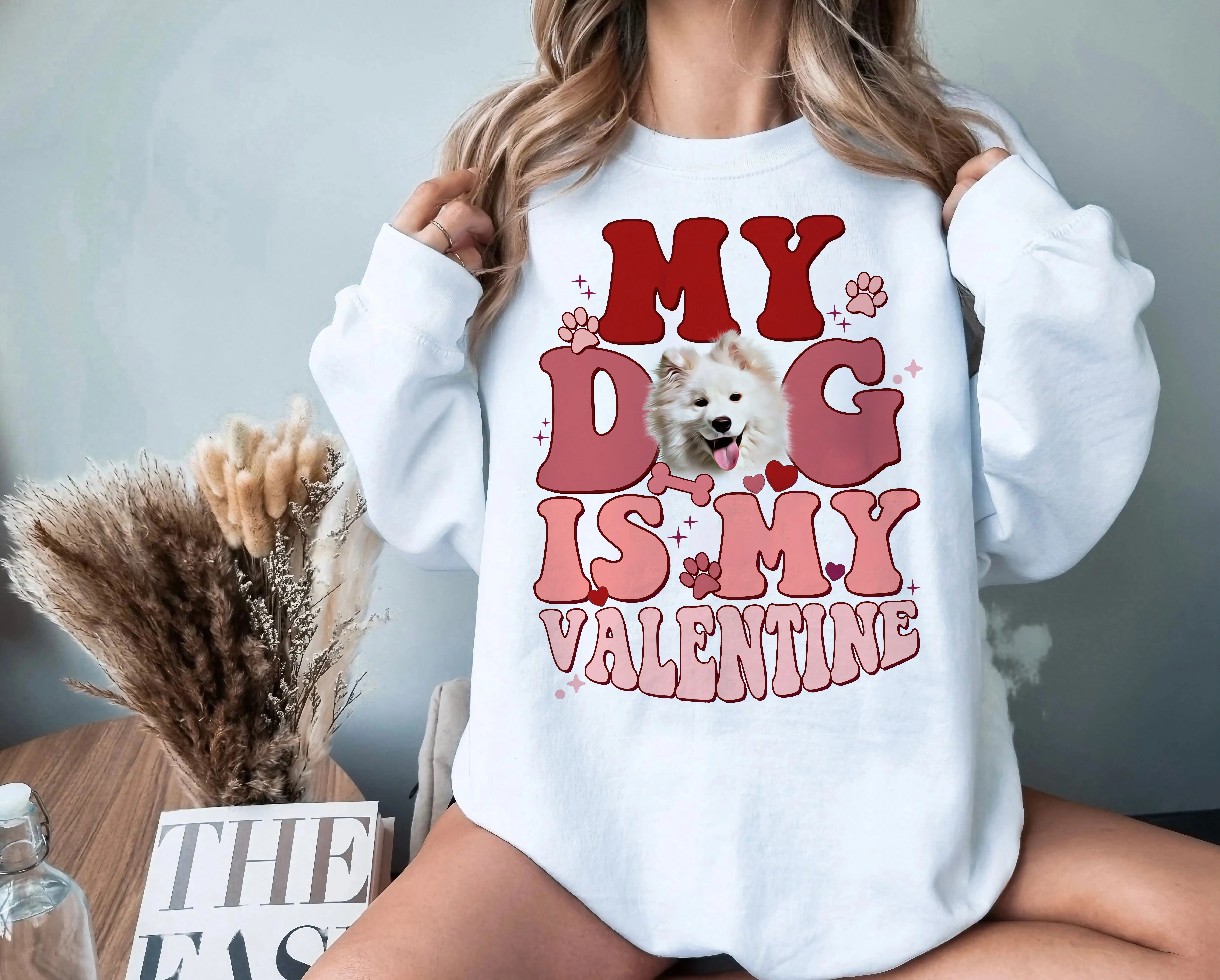 Cute Samoyed Dog Sweatshirt, My Dog Is My Valentine Shirt, Valentine Dog Sweater Unisex Crewneck, Sizes S-3XL, Pet Lover Gift for Her Him, Valentines Day Gift for Women Men, Couples Anniversary Holiday Long Sleeve Casual Tee Shirts
