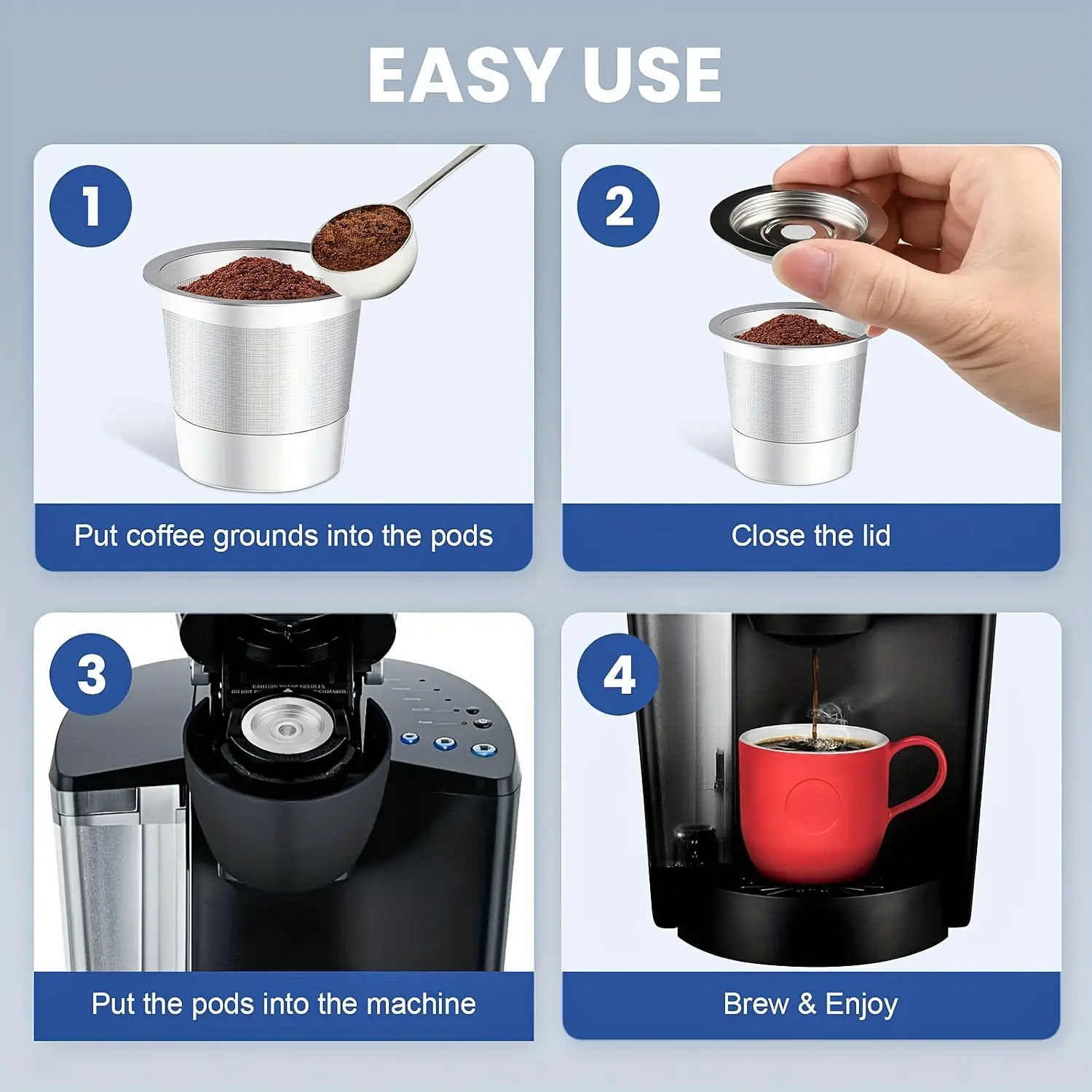 2 Pack Stainless Steel Reusable K-Cups Coffe Pods Compatible With Kuerig 1.0 Coffe Maker Machine 2 Pack Stainless Steel Reusable K-Cups Coffe Pods Compatible With Kuerig 1.0 Coffe Maker Machine