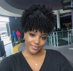 Short Afro Curly Headband Wig for Black Women Synthetic Kinky Curly Headband Wig with Bangs for Women Natural Turban Wrap-Wig with Bangs