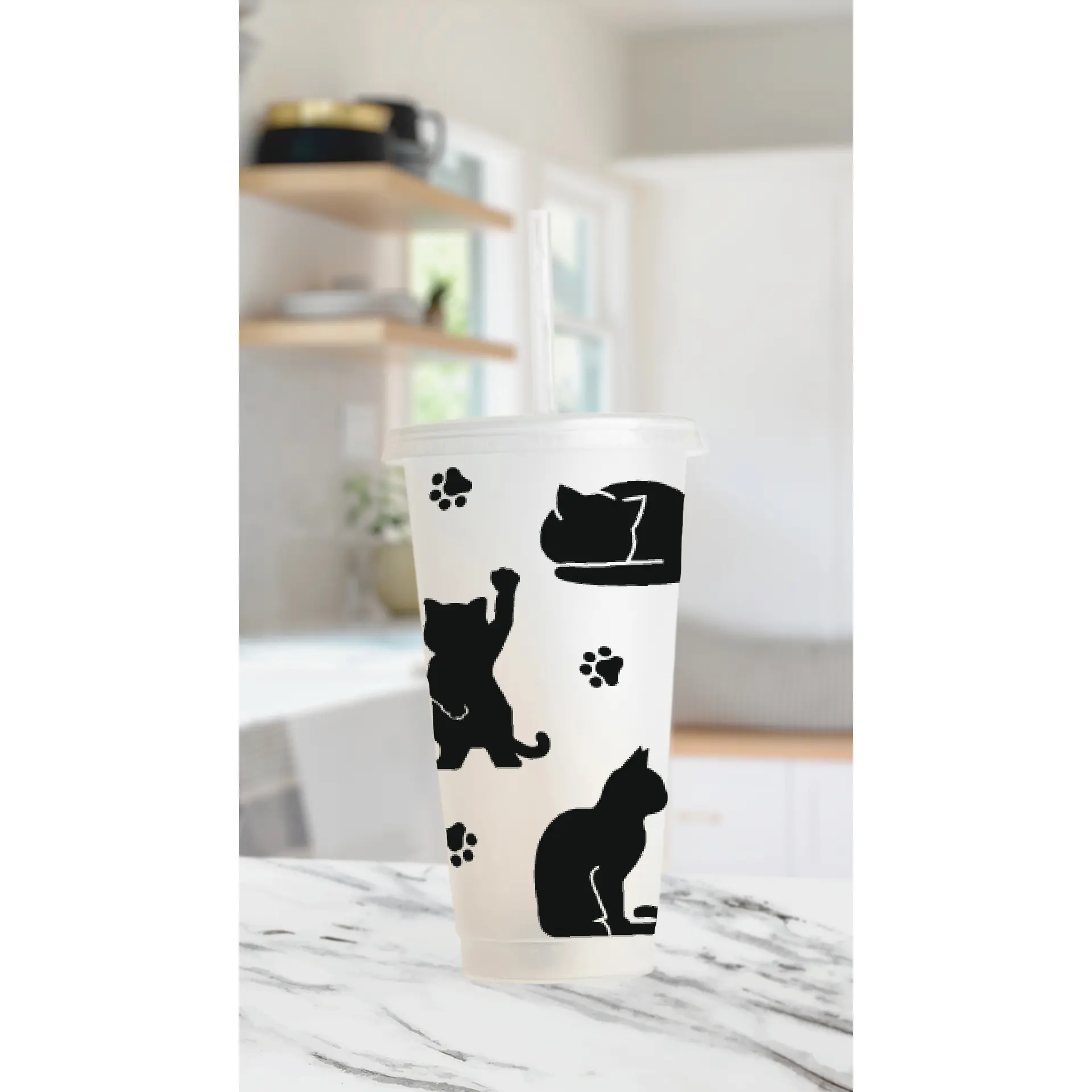 Kitty Cat Cold Cup – 24 oz Reusable Tumbler with Straw Cleaner