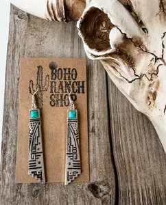 Western Aztec Pattern Turquoise Stone Post Earrings