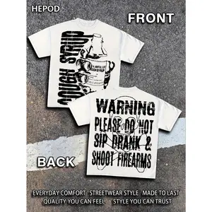 Men's Cotton Casual Short-Sleeve Breathable Fashion Fabric Graphic T-Shirt - Round Neck, Loose Fit, Y2K Style, Unisex, Fall & Holiday Travel, "Cough Syrup - Warning: Do Not Sip, Drink" Print