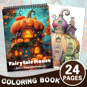 A pumpkin house-themed coloring book, Doodle books, 24 pages, 11.22 x 8.26 inches, single-sided coloring, with a layered closed-loop design, a gift for family and friends for holiday parties or Valentine's Day