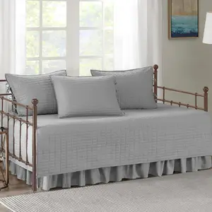 Daybed Cover - Luxe Double Sided Quilting, All Season Cozy Bedding with Bedskirt, Matching Shams, Kienna Grey 75"x39" 5 Piece, 100% Microfiber