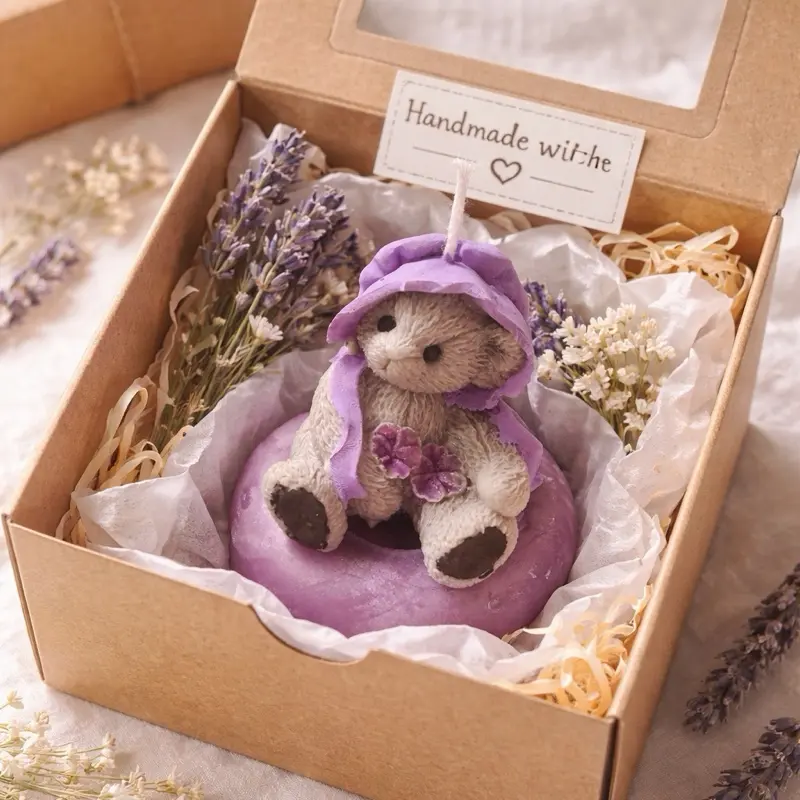 Handmade Lavender Teddy Bear Candle | Baby Shower Gift