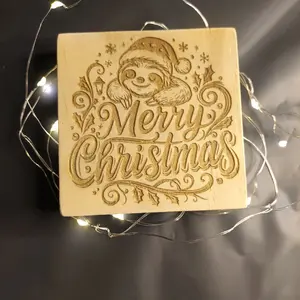 Wooden Christmas Sloth Drink Coasters Set of Four Laser Engraved Real Wood Coasters for Farmhouse Boho or Traditional Decor