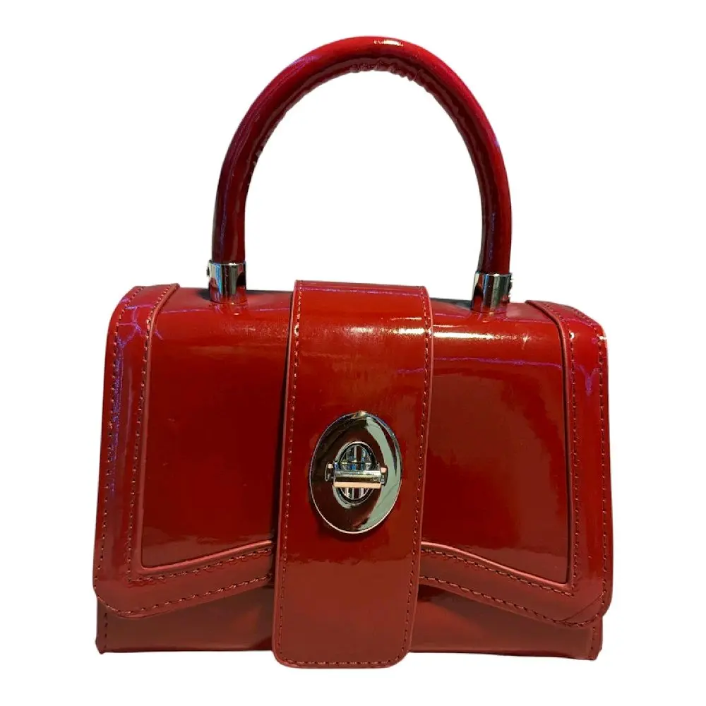 Red Patent Leather Handbag with Silver Hardware, Glamour Party Accessory, Luxury Women's Handbag