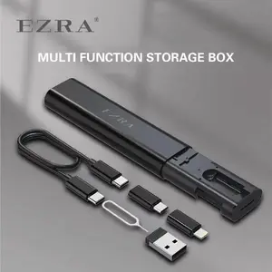6 in 1 MultiFunctional Adapter Storage Box DC195 USB C To Type C Micro USB-A Lightning Cable SIM KIT