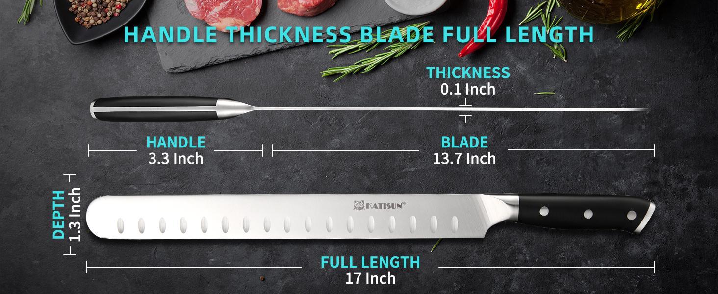 13 Inch Round Tip Ham Slicing Knife, Ultra Sharp German Premium Carbon Steel Brisket Knife Meat Cleaver